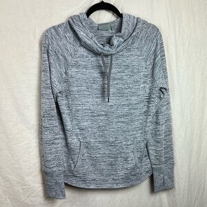 Athleta Heathered Grey Techie Cowl Neck Kangaroo Pocket Hoodie Top Womens Small